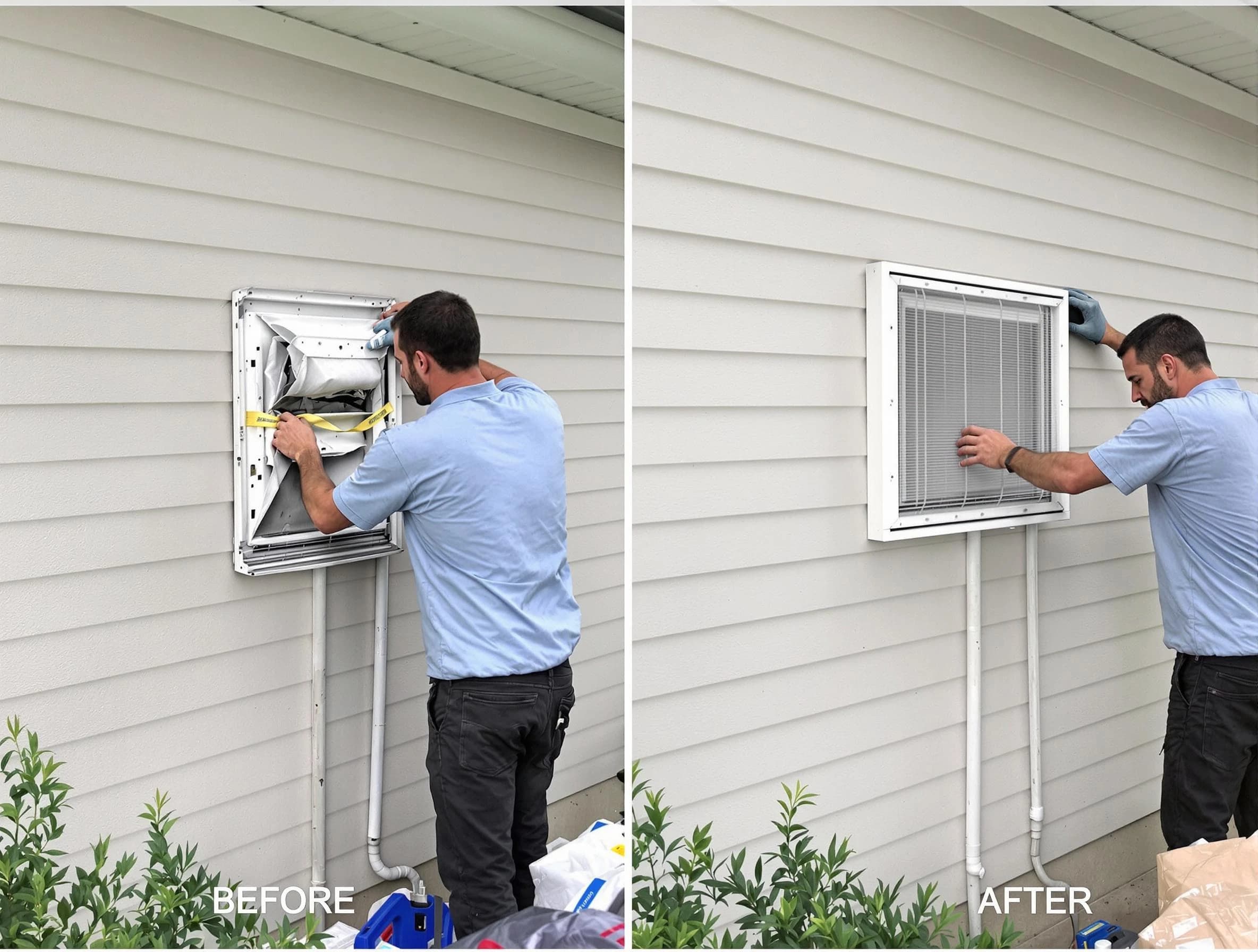 La Vergne Dryer Vent Cleaning technician installing high-quality dryer vent cover at a residential property in La Vergne