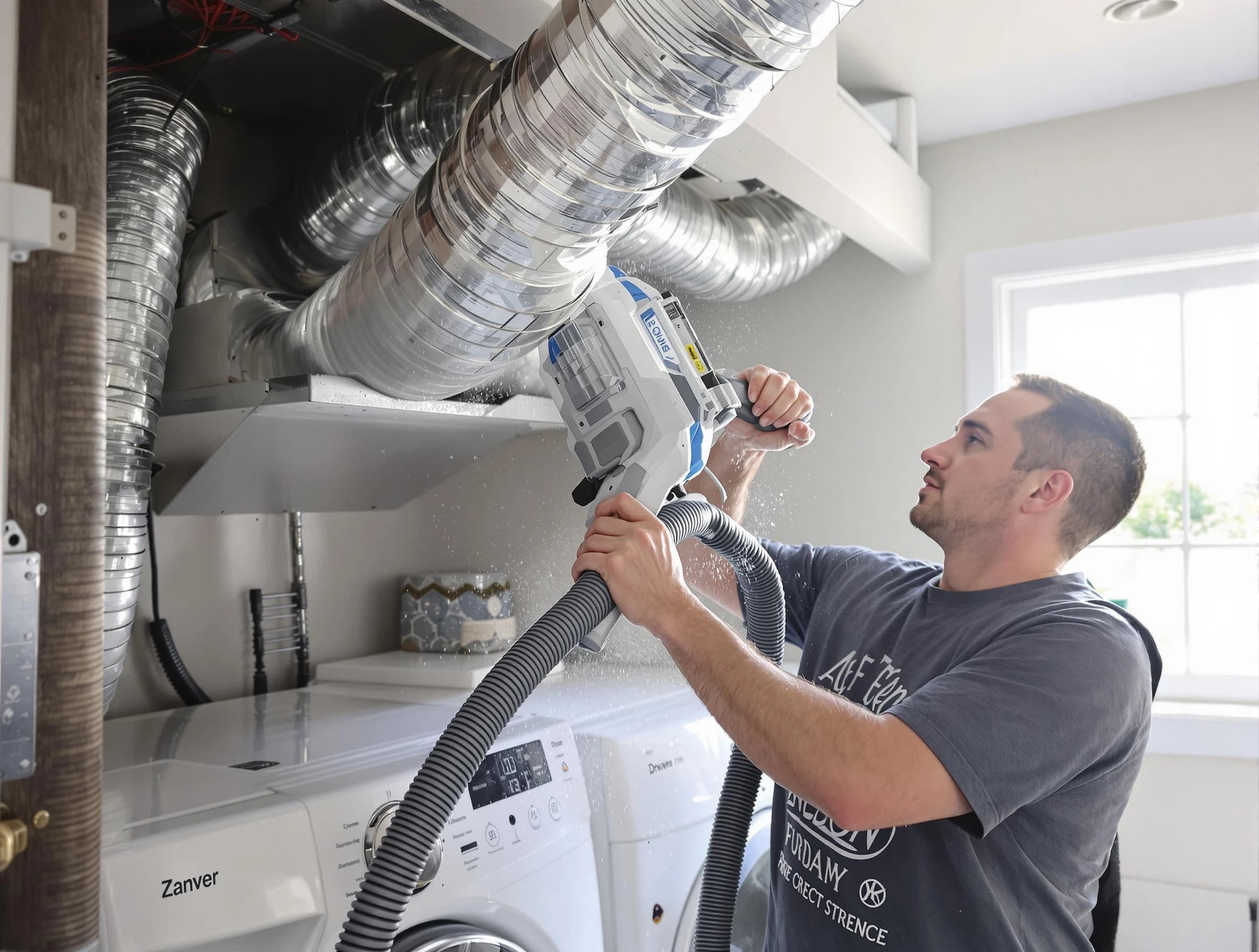 La Vergne Dryer Vent Cleaning specialist cleaning deep within a dryer vent duct system in La Vergne