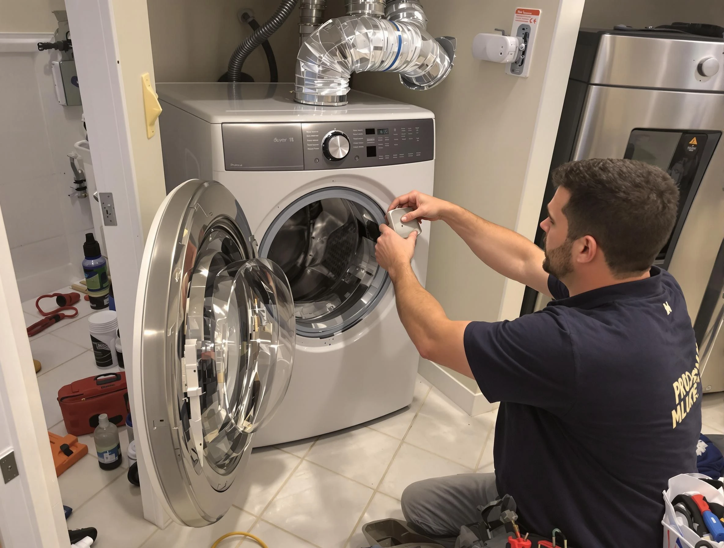 La Vergne Dryer Vent Cleaning technician performing precise dryer vent hose installation in La Vergne